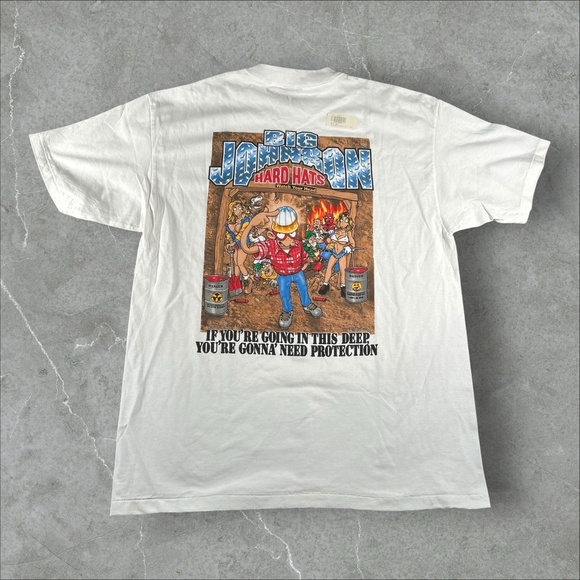 Vintage Big Johnson Shirt Mens XL White 1993 Hard Hats Graphic‎ Humorous 90s - Picture 2 of 10